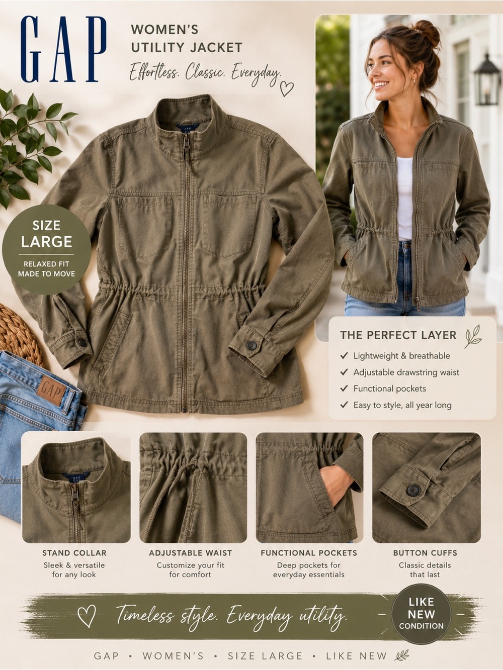 GAP Women’s Utility Jacket – Size Large 🍃